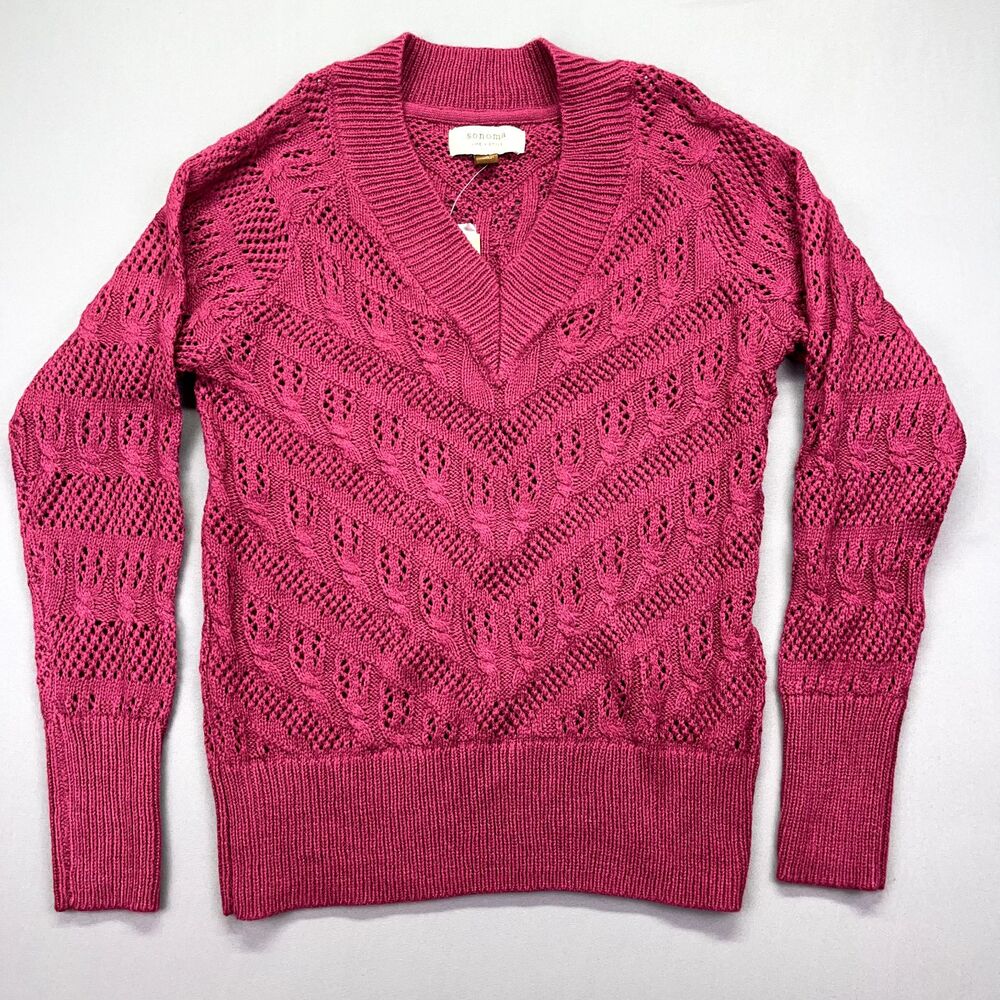 Sonoma Sweater Women's Size Small Fuchsia Pink Pullover V-neck Sugar‎ Brry Style
